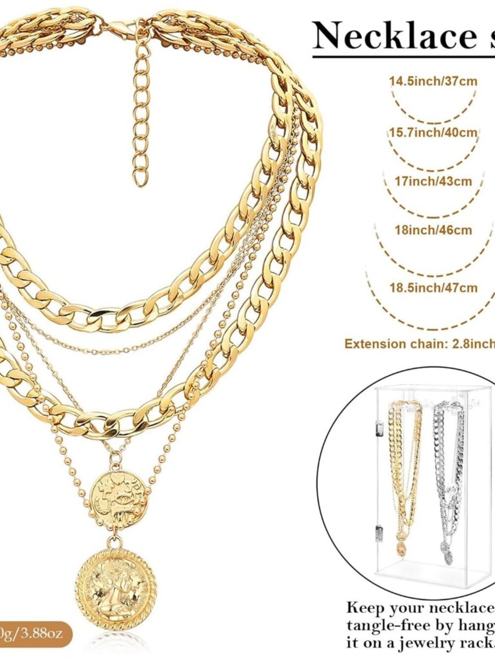 Layered Necklaces for Women Trendy Retro Coin Pendant Necklace Dainty Chunky Cha - Picture 5 of 9